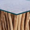 vidaXL Coffee Table with Glass Top 26"x26"x15.7" Solid Teak Wood