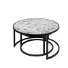 Round Coffee Table Set of 2 Set of 2 Nesting Tables; Metal Frame & Glass Top End Tables for Living Room Bedroom