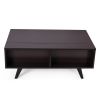 Modern Lift Top Coffee Table with Hidden Compartment and 2 Open Shelves;  Wooden Table Furniture for Home;  Living Room