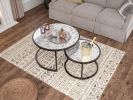 Round Coffee Table Set of 2 Set of 2 Nesting Tables; Metal Frame & Glass Top End Tables for Living Room Bedroom