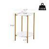 2-layer End Table with Whole Faux Marble Tabletop; Round Coffee Table with Golden Metal Frame for Bedroom Living Room Office (White; 1 piece)