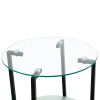 2-layer Tempered Glass End Table; Round Coffee Table for Bedroom Living Room Office