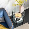 2-layer Tempered Glass End Table; Round Coffee Table for Bedroom Living Room Office