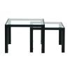 Nesting Coffee Table Set of 2; Square Modern Stacking Table with Tempered Glass Finish for Living Room; Transparent