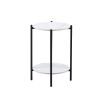 2-layer End Table with Whole Faux Marble Tabletop; Round Coffee Table with Black Metal Frame for Bedroom Living Room Office (White; 1 piece)