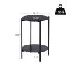 2-layer End Table with Whole Faux Marble Tabletop; Round Coffee Table with Black Metal Frame for Bedroom Living Room Office (black; 1 piece)