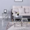3 Pieces Silver Square Nesting Glass End Tables- Small Coffee Table Set- Stainless Steel Small Coffee Tables with Clear Tempered Glass- 18" Modern Min