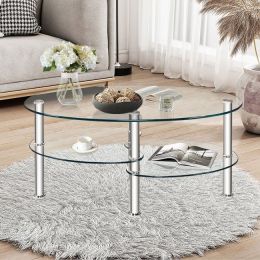 Tempered Glass Oval Side Coffee Table (Color: Transparent)