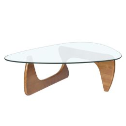 Living room triangle 12mm tempered glass solid wood base coffee table (Color: Light Walnut)