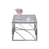 Stainless Steel Rectangular Accent Glass Coffee Table for Living Room- 46.8" Modern Sleek Center Table with Lounge Table with Blue Gray Tempered Glass