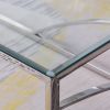 Stainless Steel Rectangular Accent Glass Coffee Table for Living Room- 46.8" Modern Sleek Center Table with Lounge Table with Blue Gray Tempered Glass