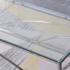 Stainless Steel Rectangular Accent Glass Coffee Table for Living Room- 46.8" Modern Sleek Center Table with Lounge Table with Blue Gray Tempered Glass