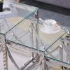 3 Pieces Silver Square Nesting Glass End Tables- Small Coffee Table Set- Stainless Steel Small Coffee Tables with Clear Tempered Glass- 18" Modern Min