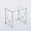 3 Pieces Silver Square Nesting Glass End Tables- Small Coffee Table Set- Stainless Steel Small Coffee Tables with Clear Tempered Glass- 18" Modern Min
