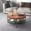 WESOME 2-Tier Single Panel Round Coffee Table for Living Room and Bedroom;  with 3D Texture Metal Frame and Mesh