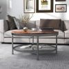 WESOME 2-Tier Single Panel Round Coffee Table for Living Room and Bedroom;  with 3D Texture Metal Frame and Mesh