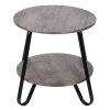 18.1 inches Small Round Coffee Table End Table 2 Tiers Side Nightstand with Storage Industry Rack Wood Table Accent Furniture for Living Room/Bed Room