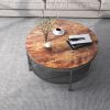 WESOME 2-Tier Single Panel Round Coffee Table for Living Room and Bedroom;  with 3D Texture Metal Frame and Mesh