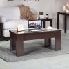 Lift Coffee Table Pop Up Cocktail Table with Hidden Compartments and Shelves White/Brown