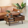 39.4 Inch Lift Top Coffee Table with Storage Shelf and Hidden Compartment; Wooden Rising Coffee Tabletop Computer Table for Living Room and Reception