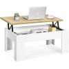 Lift Coffee Table Pop Up Cocktail Table with Hidden Compartments and Shelves White/Brown