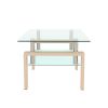 Rectangle Walnut Glass Coffee Table, Clear Coffee Table,Modern Side Center Tables for Living Room, Living Room Furniture