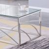 Stainless Steel Rectangular Accent Glass Coffee Table for Living Room- 46.8" Modern Sleek Center Table with Lounge Table with Blue Gray Tempered Glass