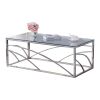 Stainless Steel Rectangular Accent Glass Coffee Table for Living Room- 46.8" Modern Sleek Center Table with Lounge Table with Blue Gray Tempered Glass