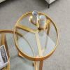 Modern coffee table; Golden metal frame with round tempered glass tabletop