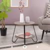 18.1 inches Small Round Coffee Table End Table 2 Tiers Side Nightstand with Storage Industry Rack Wood Table Accent Furniture for Living Room/Bed Room