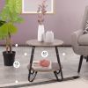18.1 inches Small Round Coffee Table End Table 2 Tiers Side Nightstand with Storage Industry Rack Wood Table Accent Furniture for Living Room/Bed Room