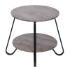 18.1 inches Small Round Coffee Table End Table 2 Tiers Side Nightstand with Storage Industry Rack Wood Table Accent Furniture for Living Room/Bed Room