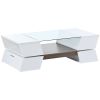 ON-TREND 6mm Glass-Top Coffee Table with Open Shelves and Cabinets; Geometric Style Cocktail Table with Great Storage Capacity; Modernist 2-Tier Cente